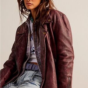 Free People Burgundy Jealousy Leather Jacket